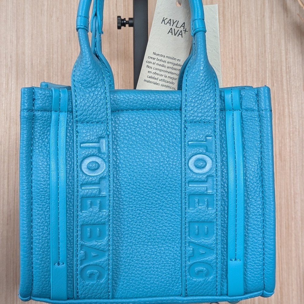 Sky Blue Mini Tote Bag Removable Adjustable Crossbody Strap And Matching Wallet